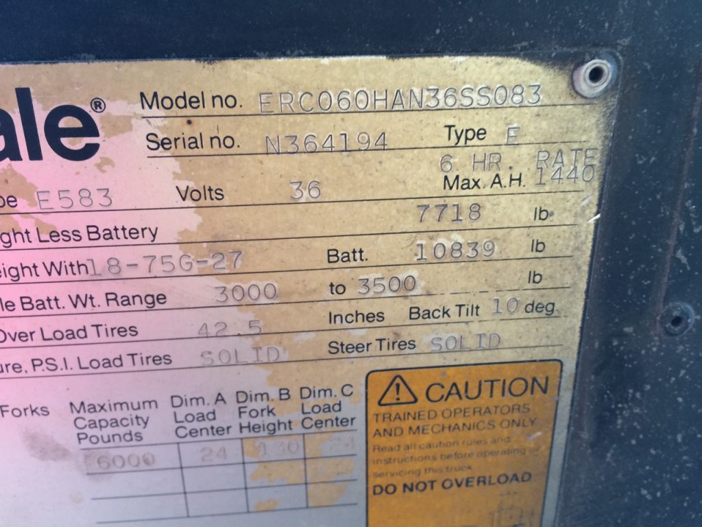 Forklift ID plate
